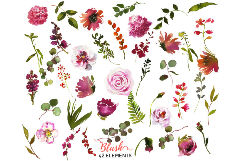 blush-coral-pink-magenta-watercolor-flowers-clipart