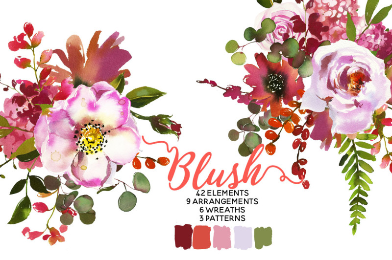 blush-coral-pink-magenta-watercolor-flowers-clipart