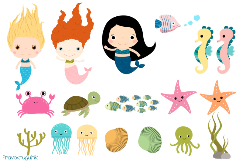 cute-mermaids-clipart-under-the-sea-clip-art-kawaii-sea-animals-underwater-clip-art