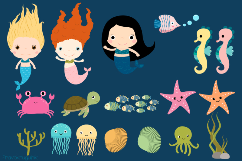 cute-mermaids-clipart-under-the-sea-clip-art-kawaii-sea-animals-underwater-clip-art