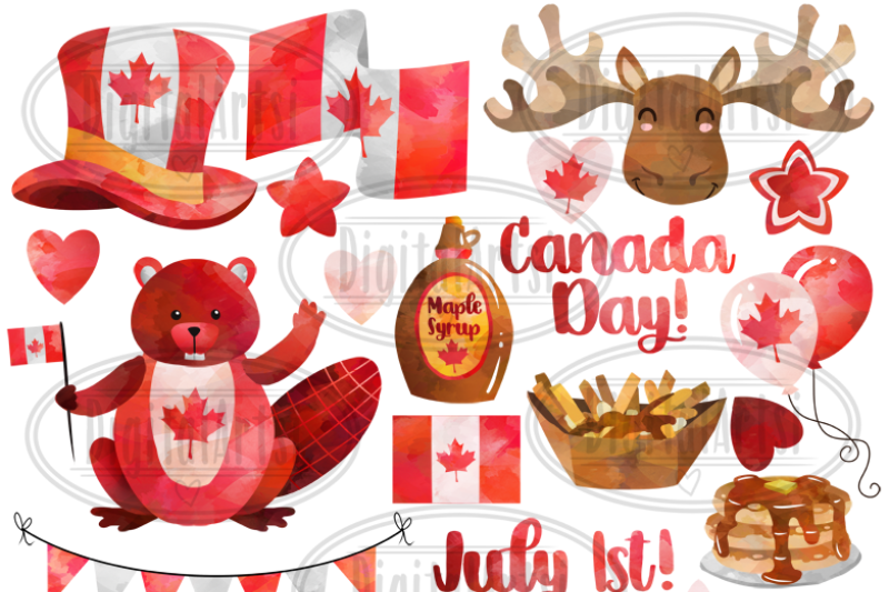 Watercolor Canada Day Clipart By Digitalartsi | TheHungryJPEG.com