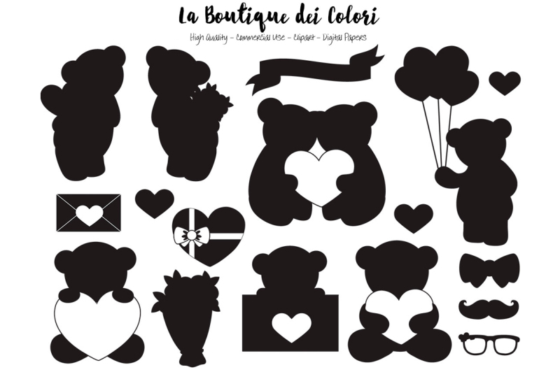 Valentine Bear Silhouette Clipart By La Boutique Dei Colori | TheHungryJPEG