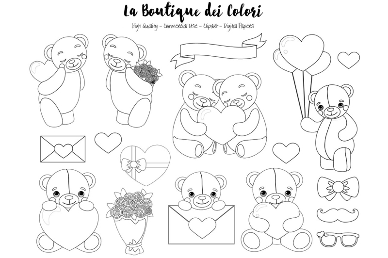 valentine-bear-stamps-clipart