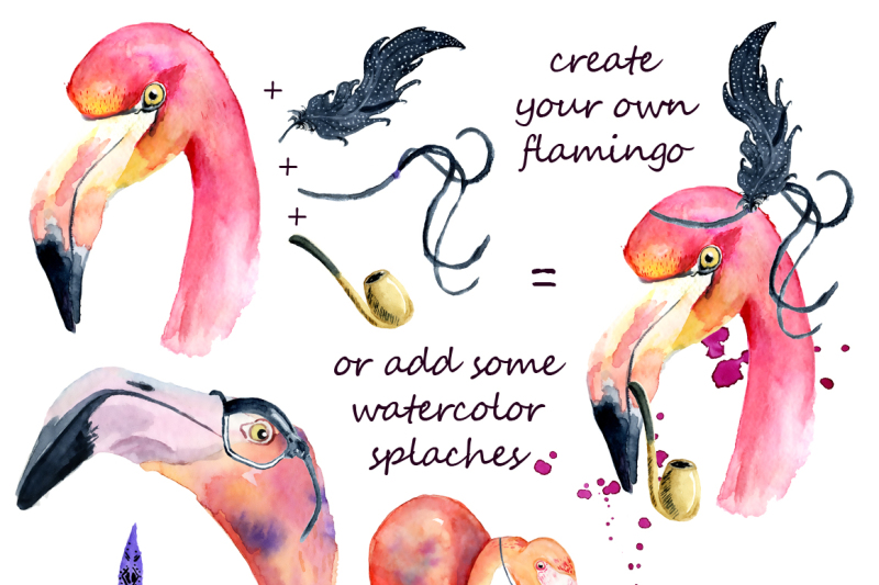 boho-flamingo-watercolor-set