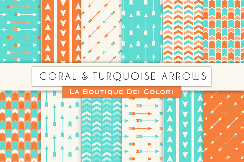 coral-and-turquoise-arrow-digital-papers