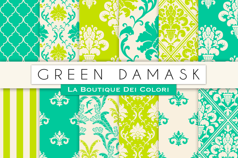 green-damask-digital-papers
