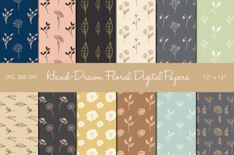hand-drawn-floral-digital-papers