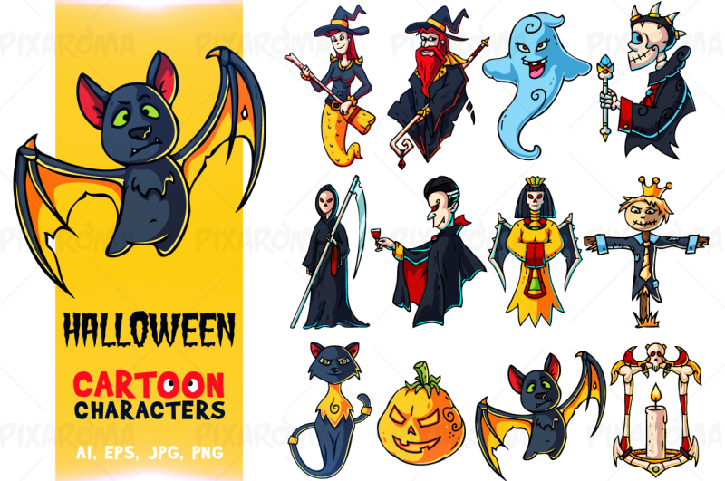 halloween-cartoon-characters-set