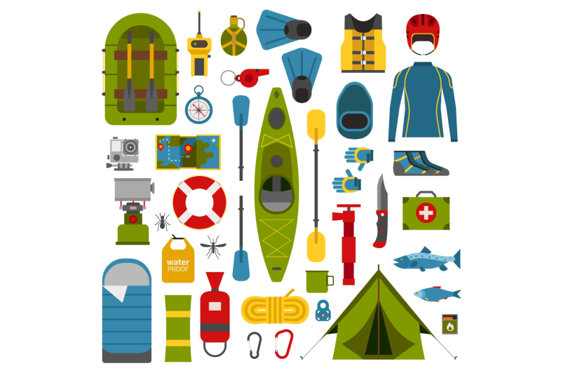 river-camping-set-rafting-and-kayaking-icons