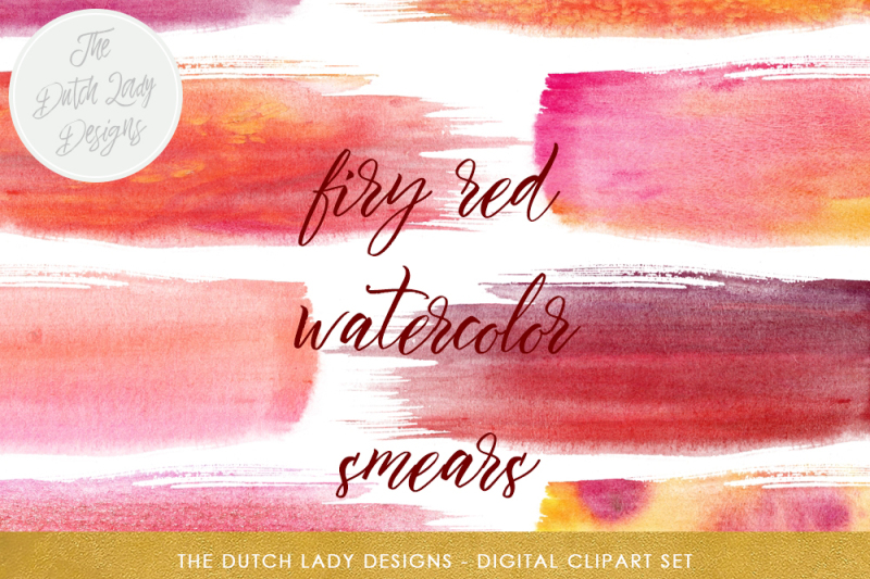 firy-red-waterpaint-smears-clipart-set