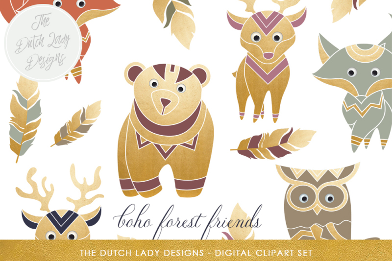 boho-forest-animal-clipart-set