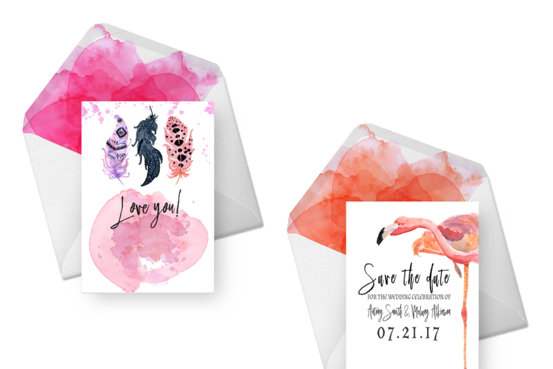 save-the-date-cards-flamingo-watercolors-wedding-invitation-suite