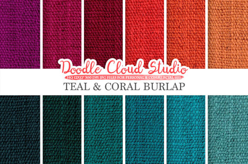 teal-and-coral-burlap-fabric-digital-paper-pack-turquoise-red-backgrounds-burlap-linen-printables-instant-download-for-commercial-use