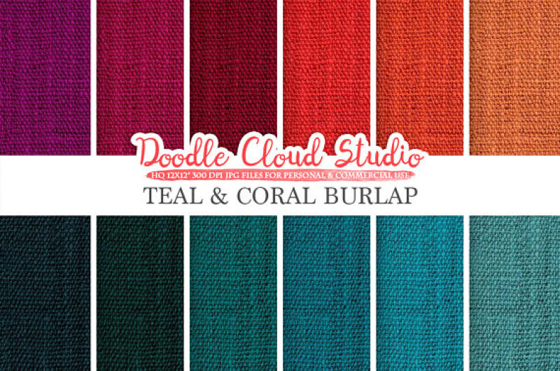 teal-and-coral-burlap-fabric-digital-paper-pack-turquoise-red-backgrounds-burlap-linen-printables-instant-download-for-commercial-use