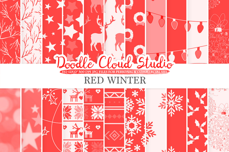 red-winter-digital-paper-scarlet-christmas-holiday-patterns-stars-snow-deers-x-mas-background-instant-download-personal-and-commercial-use