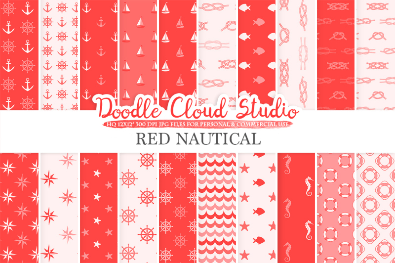 red-nautical-digital-paper-seal-patterns-ocean-steering-wheel-sea-waves-anchor-background-instant-download-for-personal-and-commercial-use