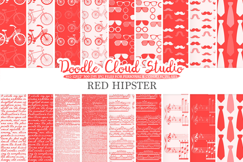 red-hipster-digital-paper-vintage-father-s-day-tie-mustaches-bikes-music-glasses-plaid-pattern-instant-download-personal-and-commercial-use