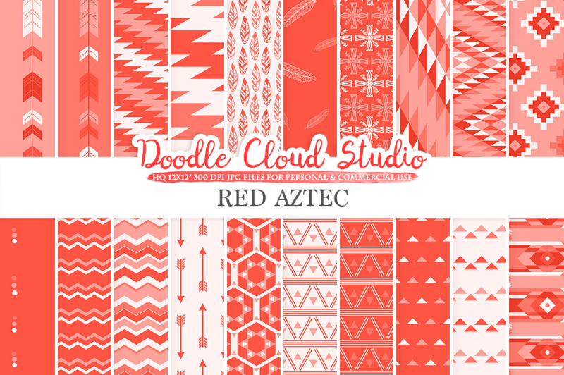 red-aztec-digital-paper-tribal-scarlet-pattern-native-triangles-geometric-ethnic-arrow-background-instant-download-personal-and-commercial-use
