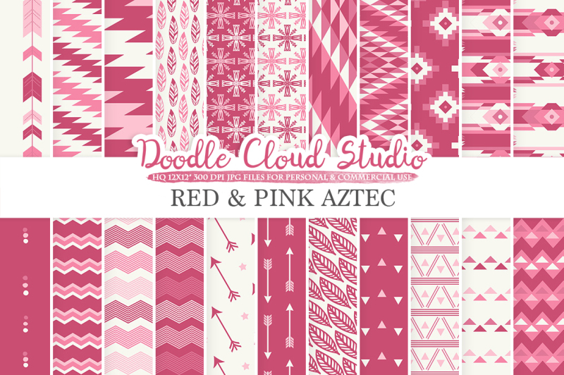 red-and-pink-aztec-digital-paper-purple-wine-tribal-patterns-native-triangles-geometric-ethnic-arrows-backgrounds-personal-and-commercial-use