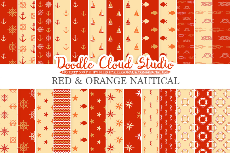 red-and-orange-nautical-digital-paper-seal-patterns-ocean-steering-wheel-sea-waves-anchor-gold-backgrounds-for-personal-and-commercial-use