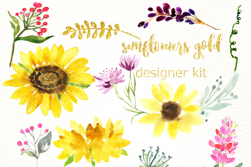 sunflowers-gold-watercolor-clipart