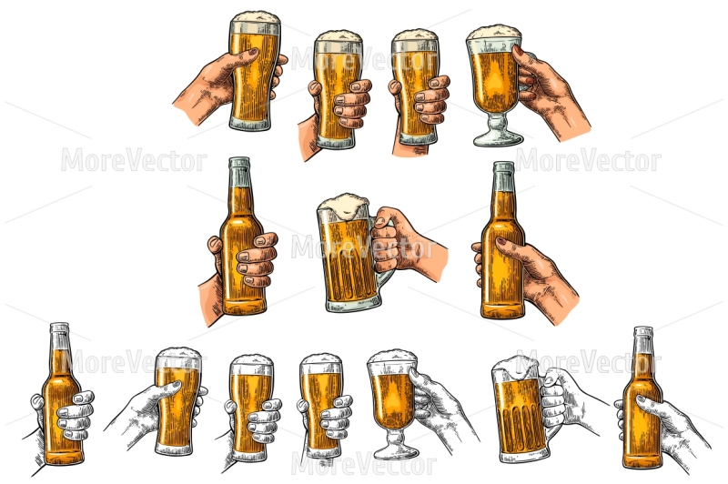 man-and-woman-hands-holding-and-clinking-with-beer-glass-and-open-beer-bottle