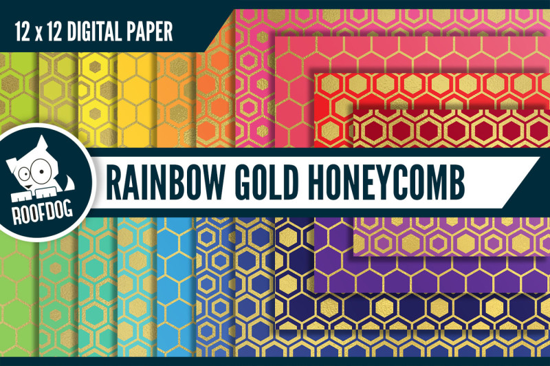 rainbow-gold-foil-honeycomb-digital-paper