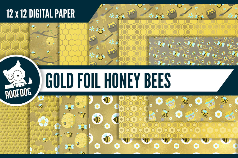 gold-foil-honey-bee-digital-paper
