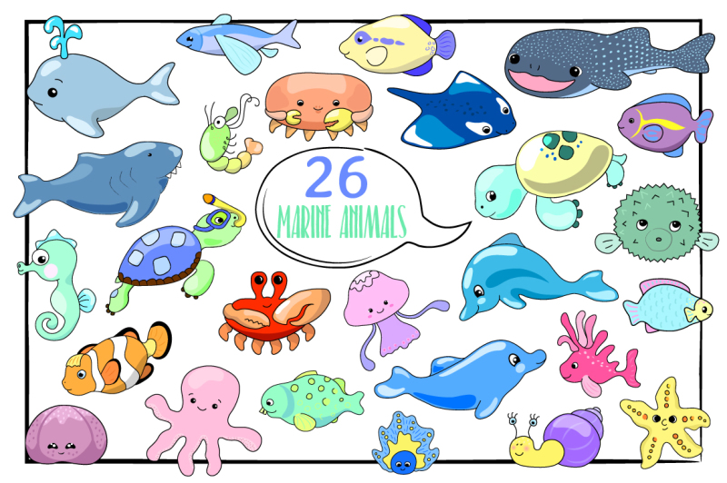 sea-cuties-marine-animals-vector-set