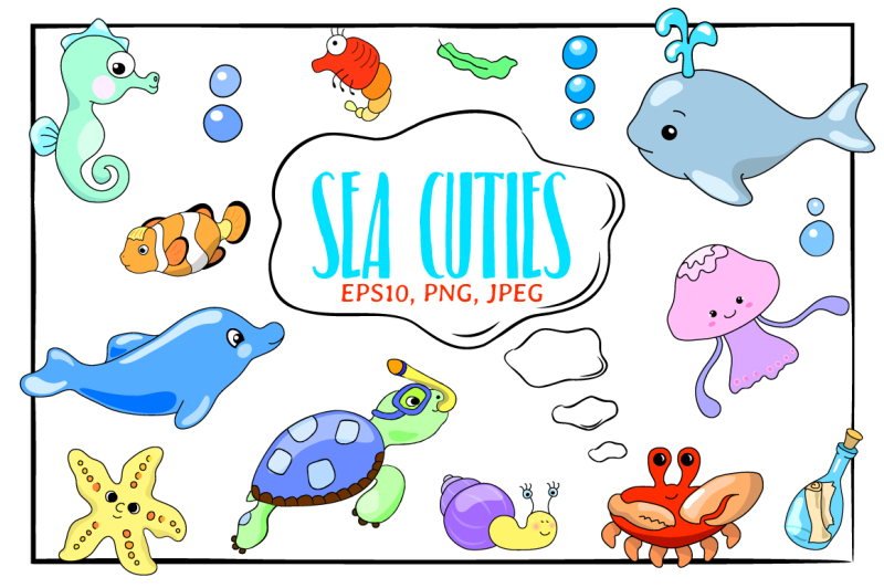 sea-cuties-marine-animals-vector-set