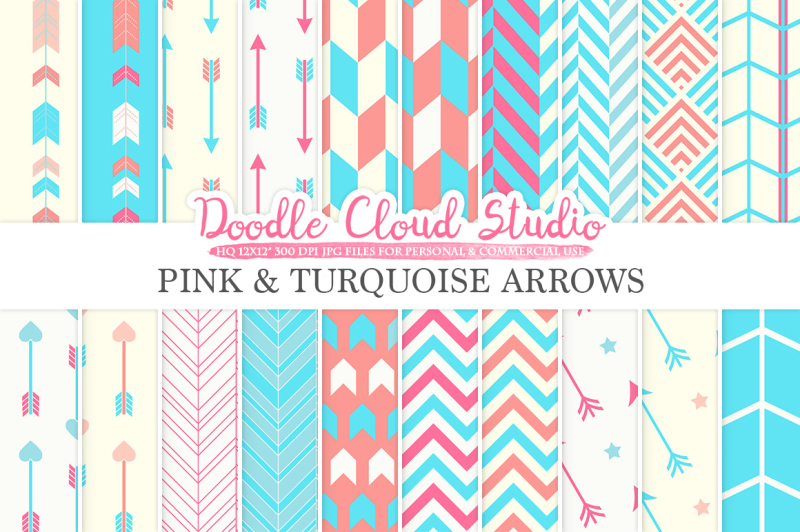 pink-and-turquoise-arrows-digital-paper-arrow-patterns-tribal-archery-chevron-triangles-pink-blue-backgrounds-personal-and-commercial-use