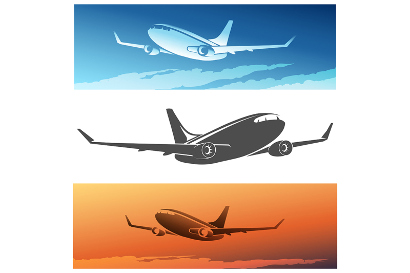 flying-airplane-emblem-set