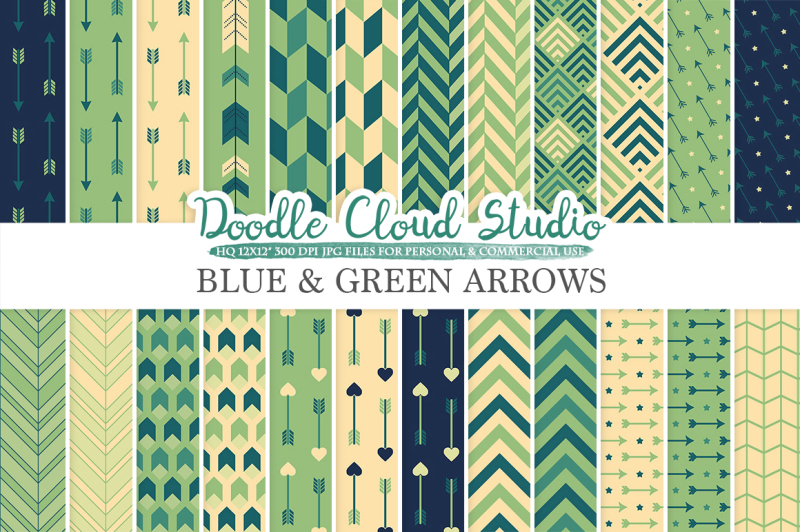 blue-and-green-arrows-digital-paper-arrow-patterns-tribal-archery-chevron-triangles-cream-backgrounds-for-personal-and-commercial-use