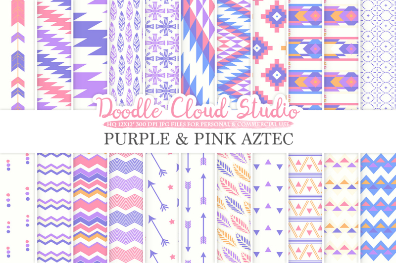 purple-and-pink-aztec-digital-paper-orange-tribal-patterns-native-triangles-geometric-ethnic-arrows-backgrounds-personal-and-commercial-use