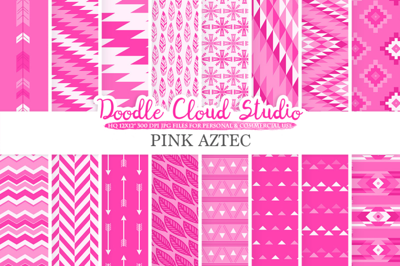 hot-pink-aztec-digital-paper-tribal-patterns-native-triangles-geometric-ethnic-arrows-background-instant-download-for-personal-and-commercial-use
