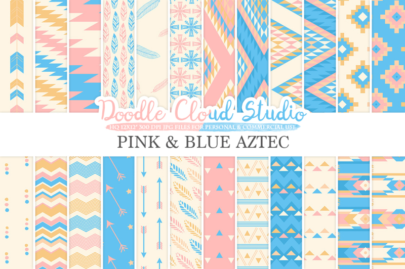 pink-and-blue-aztec-digital-paper-tribal-patterns-native-triangles-geometric-ethnic-arrows-azure-backgrounds-for-personal-and-commercial-use