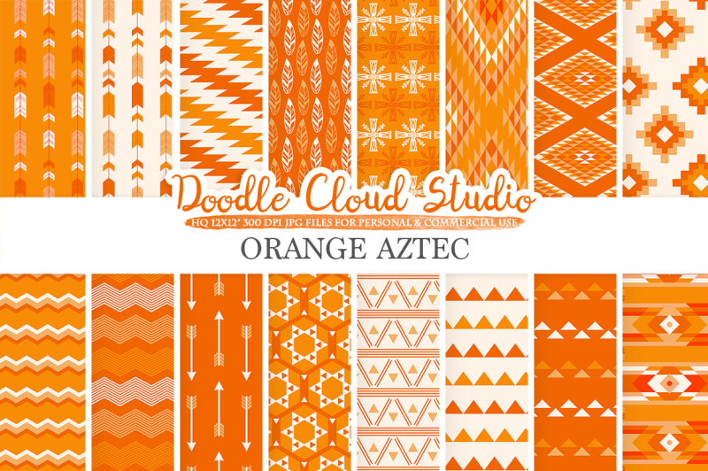 orange-aztec-digital-paper-tribal-patterns-native-triangles-geometric-ethnic-arrows-background-instant-download-personal-and-commercial-use