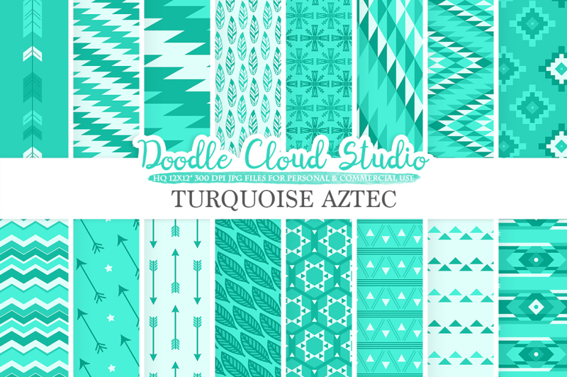aqua-aztec-digital-paper-tribal-patterns-native-triangles-geometric-ethnic-arrows-background-instant-download-for-personal-and-commercial-use