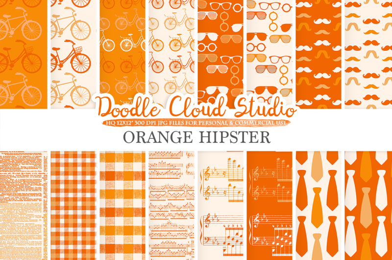 orange-hipster-digital-paper-vintage-father-s-day-tie-mustaches-bikes-music-glasses-plaid-pattern-instant-download-personal-and-commercial-use
