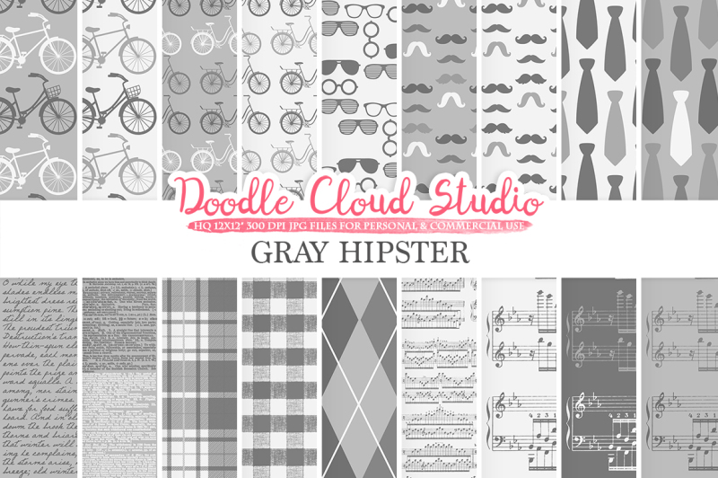 grey-hipster-digital-paper-vintage-father-s-day-tie-mustaches-bikes-music-glasses-plaid-pattern-instant-download-personal-and-commercial-use