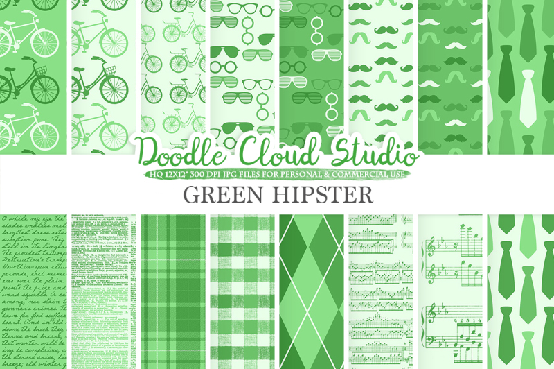 dark-green-hipster-digital-paper-vintage-father-s-day-tie-mustaches-bikes-music-glasses-plaid-instant-download-personal-and-commercial-use