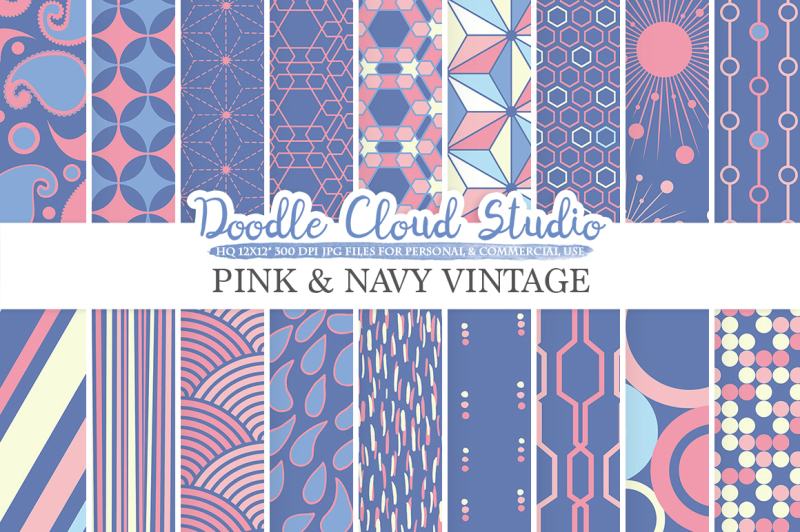 pink-and-navy-retro-digital-paper-geometric-vintage-patterns-purple-blue-cream-digital-backgrounds-for-personal-and-commercial-use