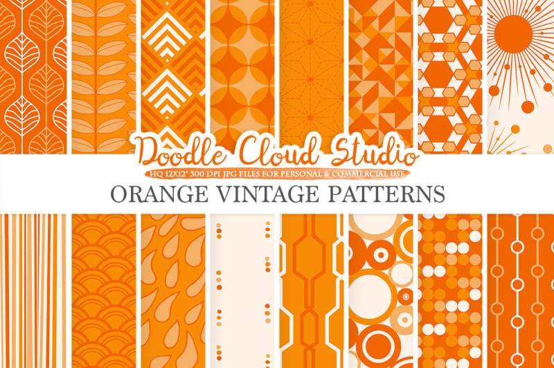 orange-retro-digital-paper-geometric-vintage-patterns-orange-digital-backgrounds-instant-download-for-personal-and-commercial-use