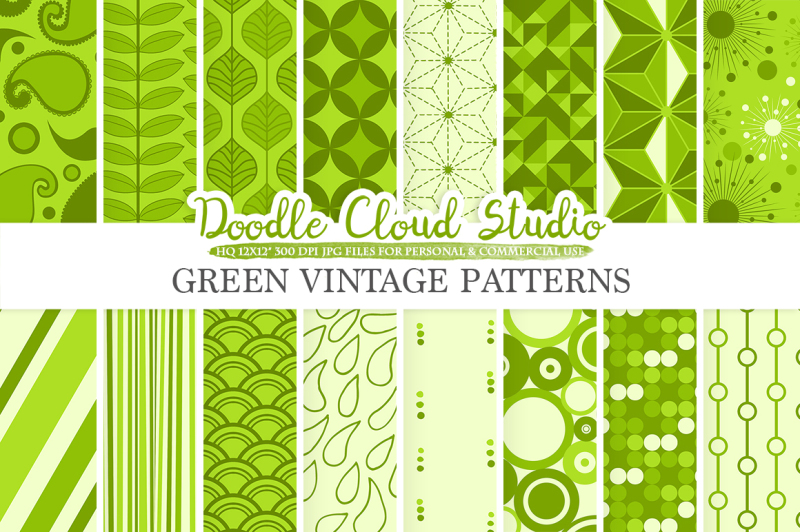 green-retro-digital-paper-geometric-vintage-patterns-green-digital-backgrounds-instant-download-for-personal-and-commercial-use