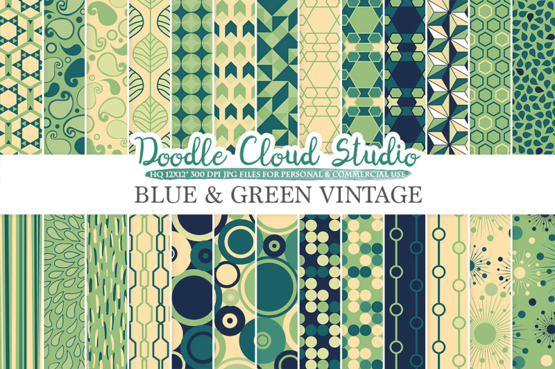 blue-and-green-retro-digital-paper-geometric-vintage-patterns-cream-digital-cream-backgrounds-for-personal-and-commercial-use