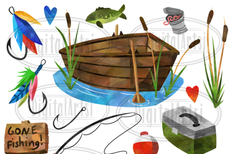 Watercolor Fishing Clipart By Digitalartsi Thehungryjpeg Com