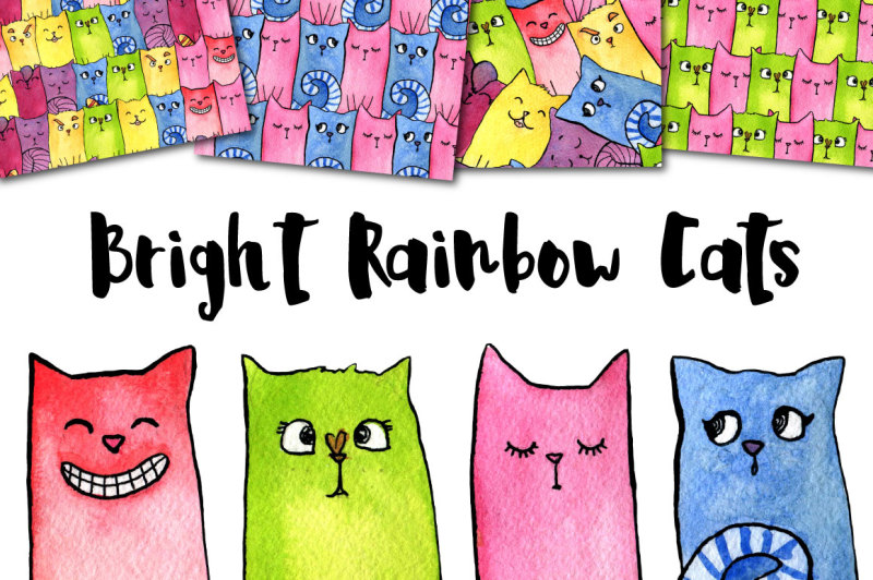 watercolor-bright-rainbow-cats