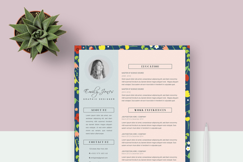 Floral Pattern Resume Template/CV-Cover Letter Template By ...