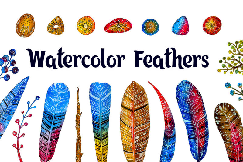 watercolor-feathers-with-ornament