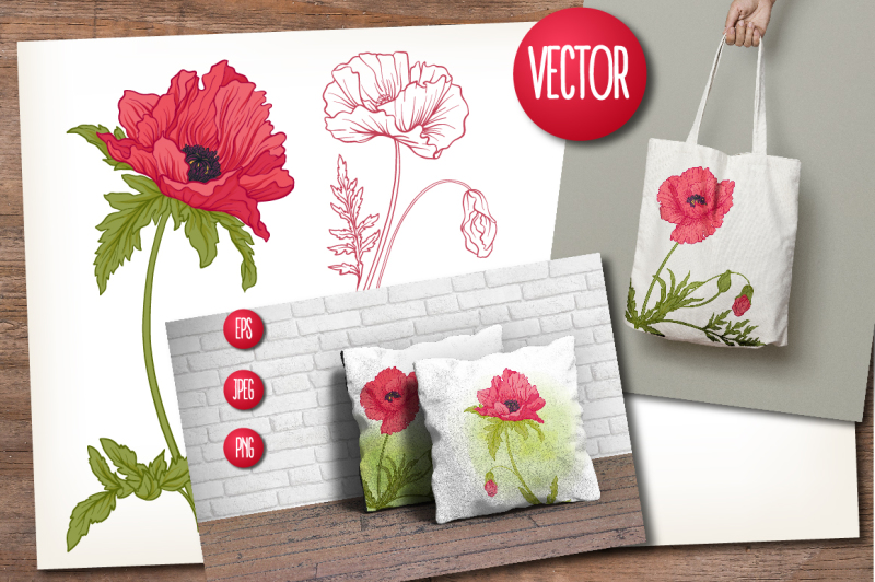 5-red-poppies-set